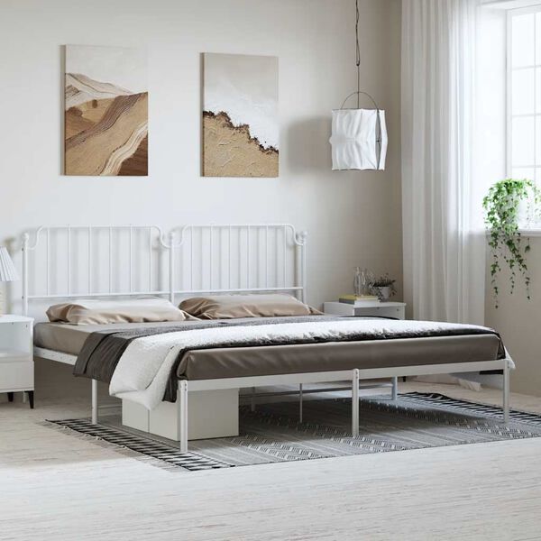 vidaXL Metal Bed Frame without Mattress with Headboard White 183x213cm