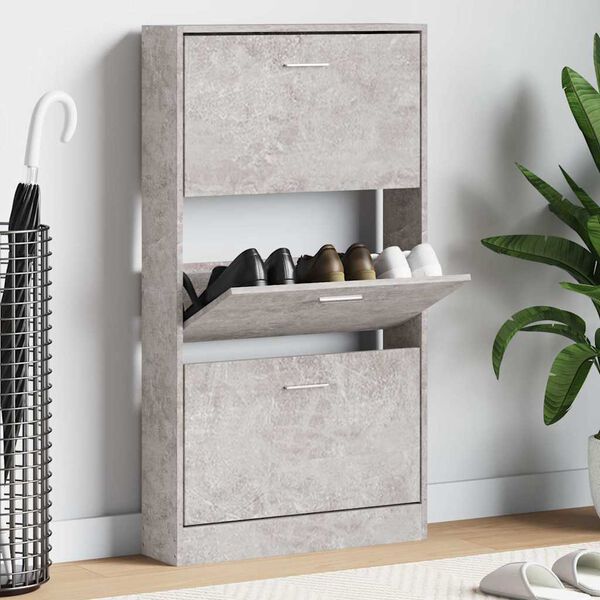 vidaXL Shoe Cabinet Concrete Grey 59x17x108 cm Engineered Wood