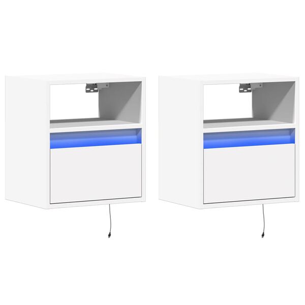 vidaXL Wall-mounted Bedside Cabinets with LED Lights 2 pcs White