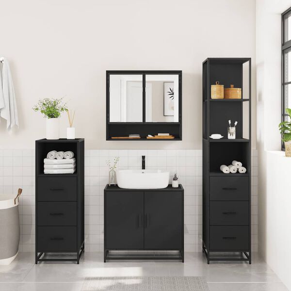 vidaXL 4&nbsp;Piece Bathroom Furniture Set&nbsp;Black Engineered Wood