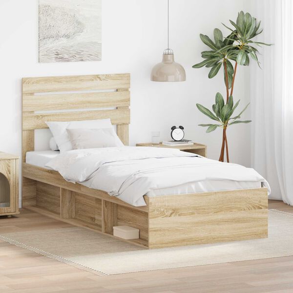 vidaXL Bed Frame with Headboard Sonoma 100 x 200 cm Solid Pine Wood