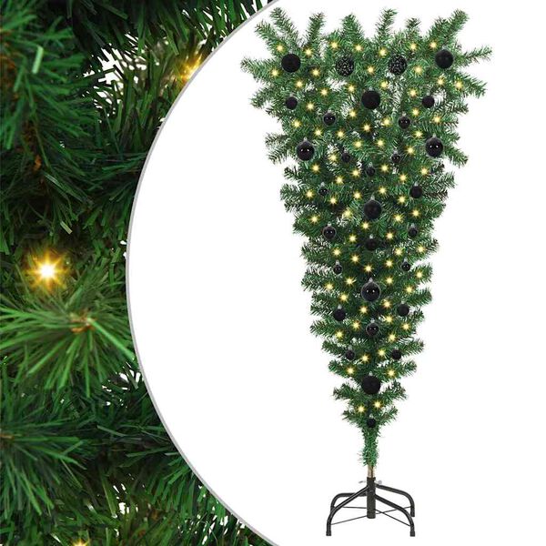vidaXL Upside-down Artificial Pre-lit Christmas Tree with Ball Set PVC