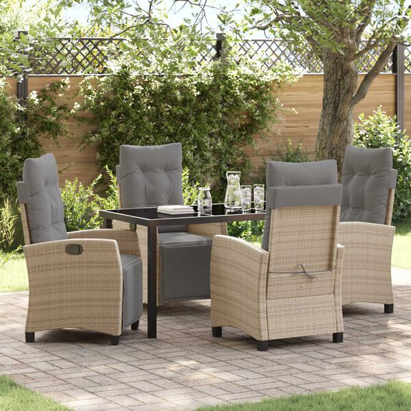 vidaXL Garden Dining Set with Cushion 5 pcs Beige Poly Rattan