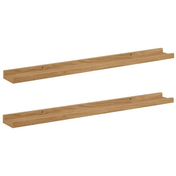 vidaXL Wall Shelf with Shelf 2 pcs Brown 80 x 9 x 3 cm Engineered Wood