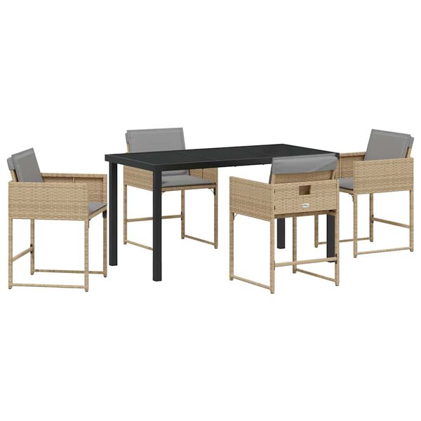 vidaXL Garden Dining Set 5 pcs Beige Poly Rattan