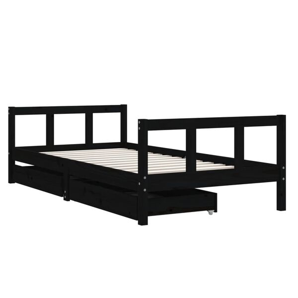 vidaXL Kids Bed Frame with Drawers Black 90x190 cm Solid Wood Pine