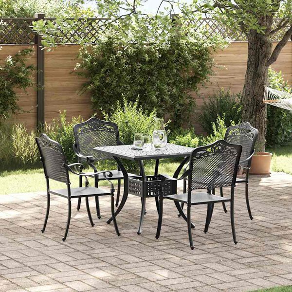 vidaXL Garden Table Set 5 pcs Black Cast Aluminium