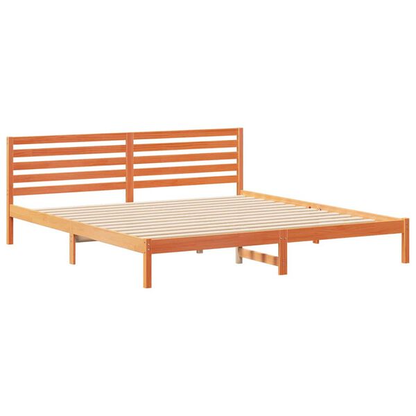 vidaXL Bed Frame with Headboard Wax Brown 200 x 210 cm Solid Pine Wood