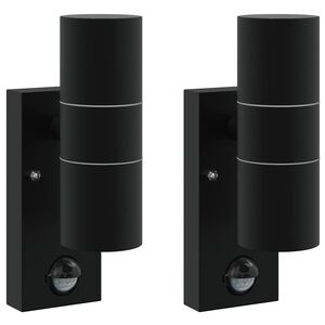 vidaXL Outdoor Wall Lights 2 pcs Black 7 x 10 x 22 cm Stainless steel