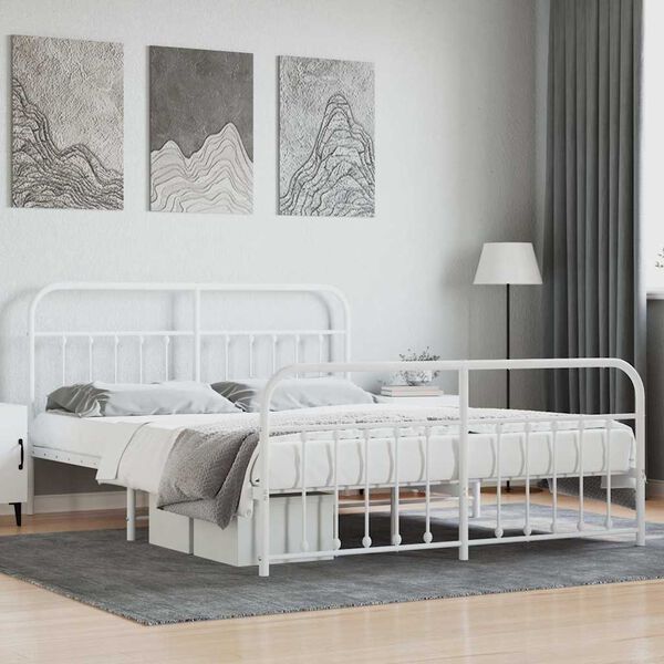 vidaXL Metal Bed Frame without Mattress with Footboard White 160x200cm