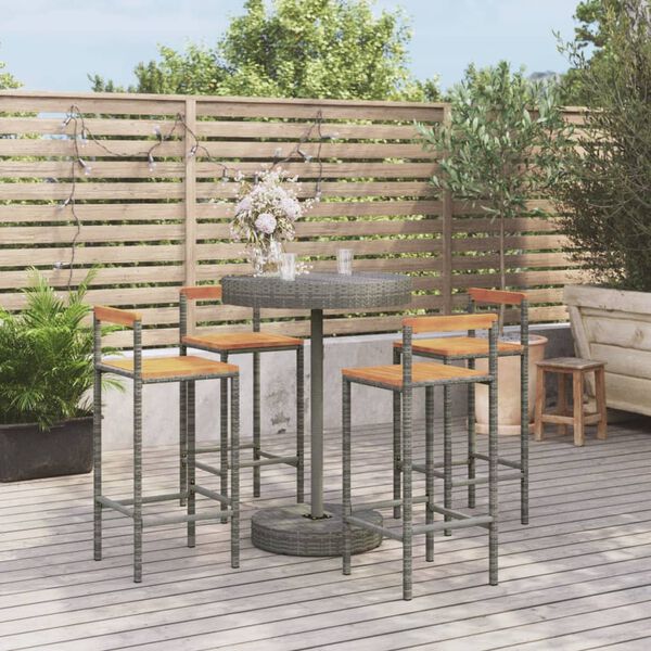 vidaXL 5 Piece Garden Bar Set Grey Poly Rattan&Solid Wood Acacia