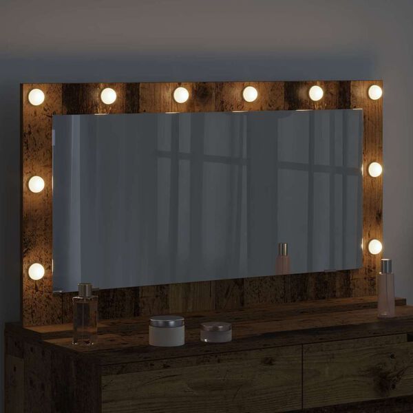 vidaXL Vanity Mirror with LED Strip Lights Old Wood 100 x 55 x 18 cm