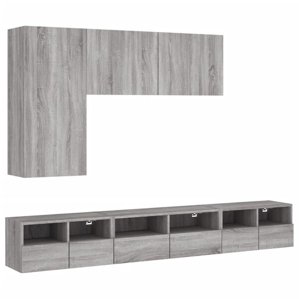 vidaXL 5 Piece TV Wall Cabinets Grey Sonoma Engineered Wood