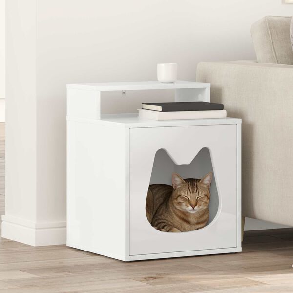 vidaXL Cat House Gloss White 42.5 x 40 x 53.5 cm Engineered Wood