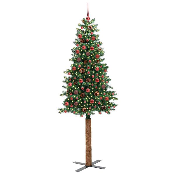 vidaXL Slim Christmas Tree Green 210 cm PVC and Solid Pine wood
