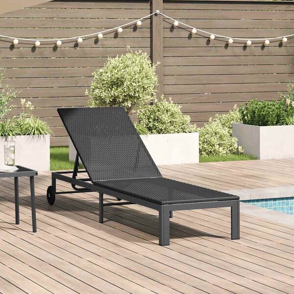 vidaXL Sunbed Reclining 1-person Black 206 x 62.5 x 74 cm Poly Rattan