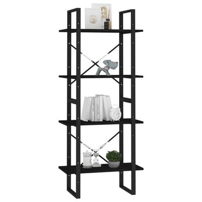 vidaXL 4-Tier Book Cabinet Black 60x30x140 cm Solid Pine Wood
