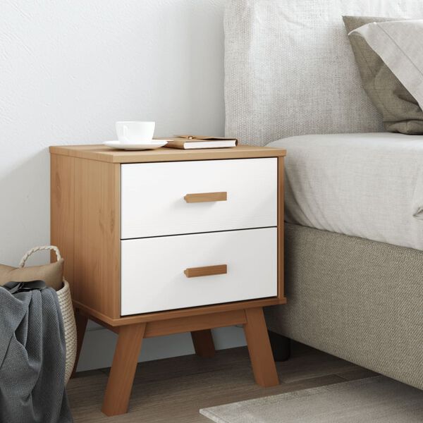 vidaXL Bedside Cabinet OLDEN White and Brown Solid Wood Pine