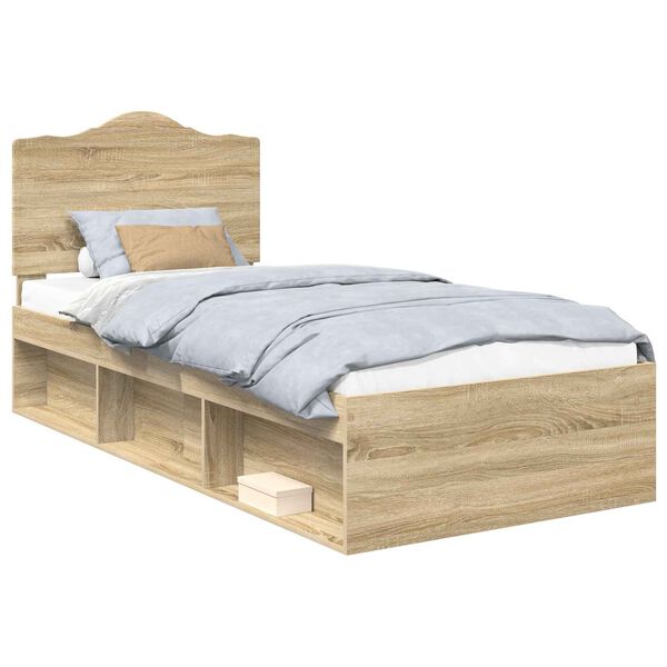 vidaXL Bed Frame with Headboard Sonoma 100 x 200 cm Solid Pine Wood