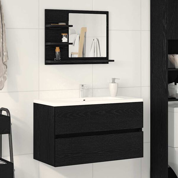 vidaXL Bathroom Mirror Black Oak 60x10.5x45 cm Engineered Wood