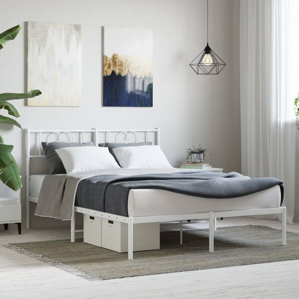 vidaXL Metal Bed Frame without Mattress with Headboard White 120x190cm