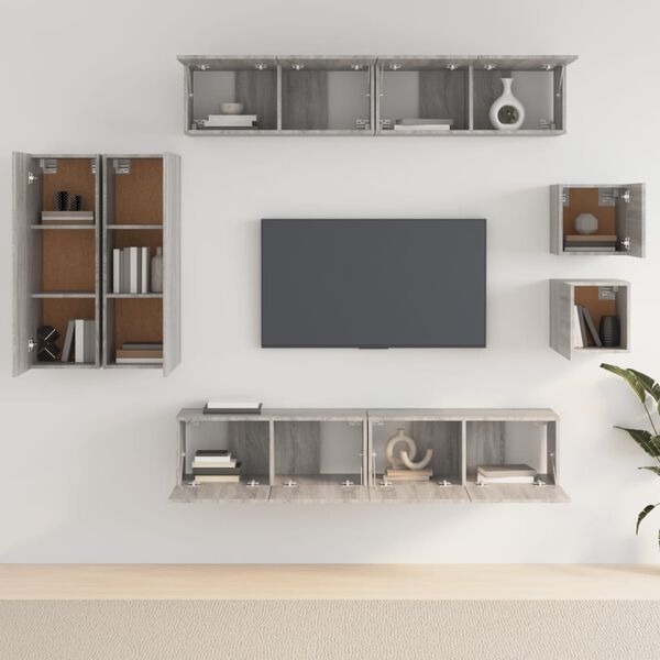 vidaXL 8 Piece TV Cabinet Set Grey Sonoma Engineered Wood