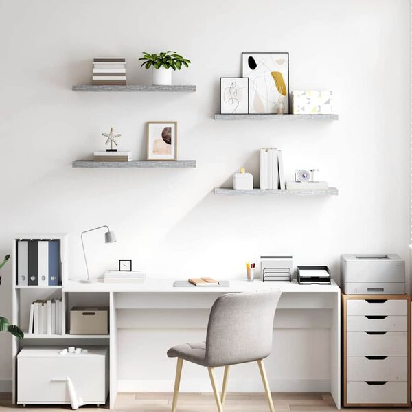 vidaXL Floating Wall Shelves 4 pcs Concrete Grey 80x23.5x3.8 cm MDF