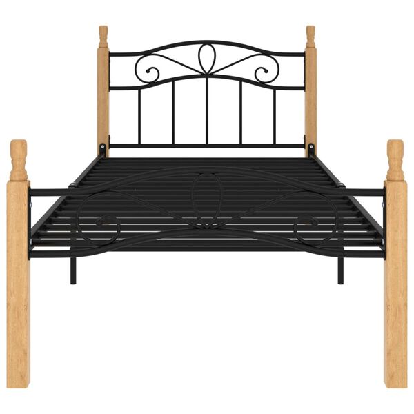 vidaXL Bed Frame without Mattress Black Metal&Solid Oak Wood 100x200 cm