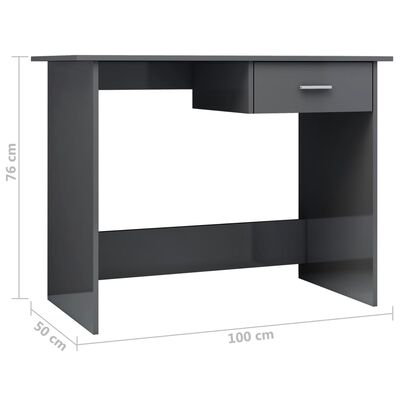 vidaXL Desk High Gloss Grey 100x50x76 cm Chipboard