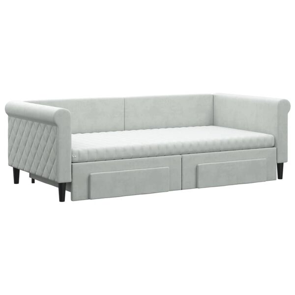 vidaXL Daybed with Trundle and Drawers Light Grey 90x190 cm Velvet