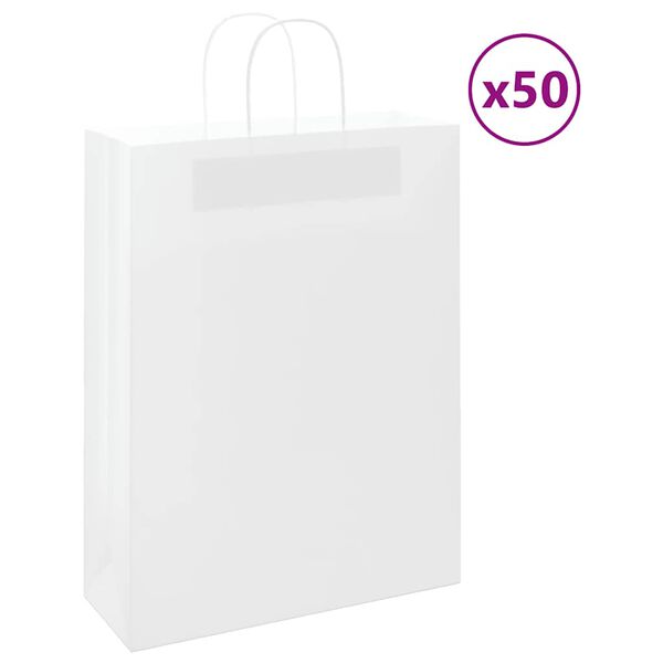 vidaXL Paper Bags 50 pcs with Handles White 32x12x42 cm