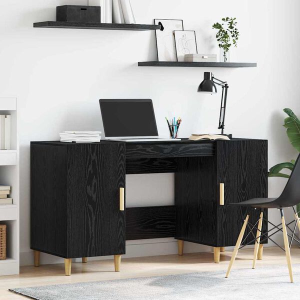 vidaXL Desk with Shelf Black Oak 140 x 50 x 75 cm Engineered Wood
