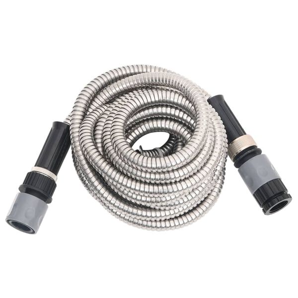 vidaXL Garden Hose with Spray Nozzle Silver 0.6" 22.5 m Stainless Steel