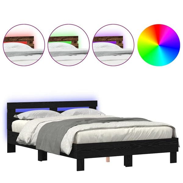 vidaXL Bed Frame with Headboard Black oak 150 x 200 cm Engineered wood