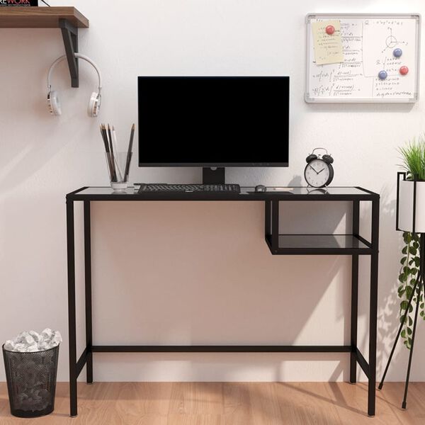 vidaXL Computer Desk Black Marble 100x36x74 cm Tempered Glass
