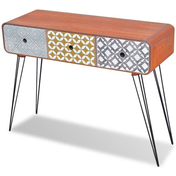 vidaXL Console Table with 3 Drawers Brown