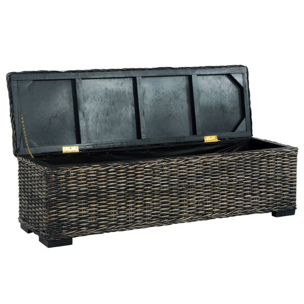 vidaXL Storage Box 120 cm Black Kubu Rattan and Solid Mango Wood