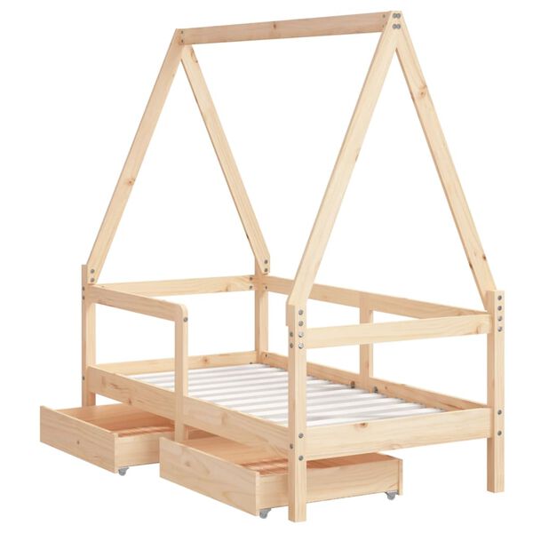 vidaXL Kids Bed Frame with Drawers 70x140 cm Solid Wood Pine