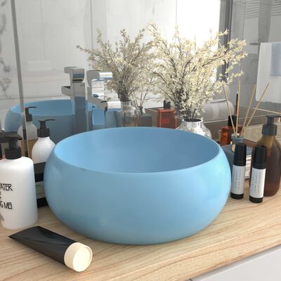 vidaXL Luxury Wash Basin Round Matt Light Blue 40x15 cm Ceramic