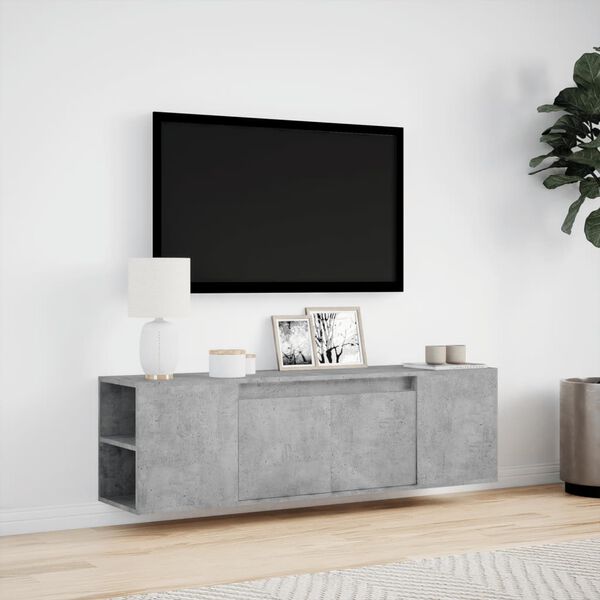 vidaXL TV Wall Cabinet with LED Lights Concrete Grey 135x31x39.5 cm