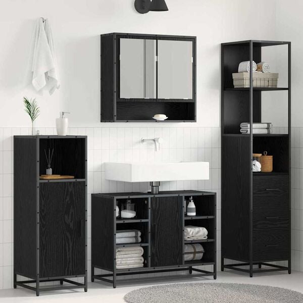 vidaXL Bathroom Furniture Set with Drawer Black Oak 35 x 37.5 x 166 cm