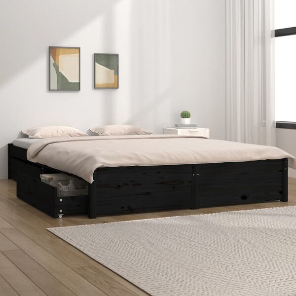 vidaXL Bed Frame without Mattress with Drawers Black 140x190 cm (814933+814998)