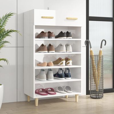vidaXL Shoe Cabinet High Gloss White 60x35x105 cm Engineered Wood