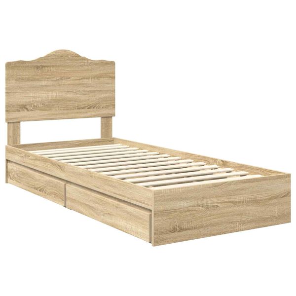 vidaXL Storage Bed with Drawer Sonoma Oak 75 x 190 cm Engineered Wood
