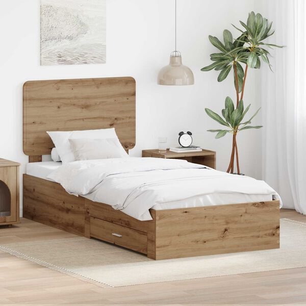 vidaXL Bed Frame with Drawer Artisan Oak 100 x 200 cm Engineered Wood