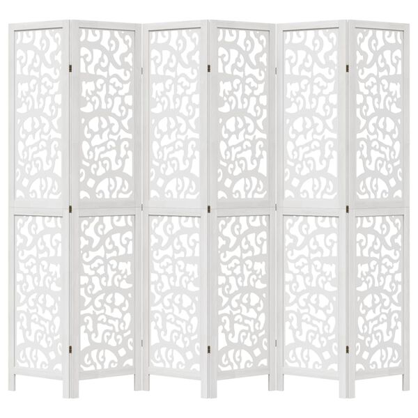 vidaXL Room Divider 6 Panels White Solid Wood Paulownia