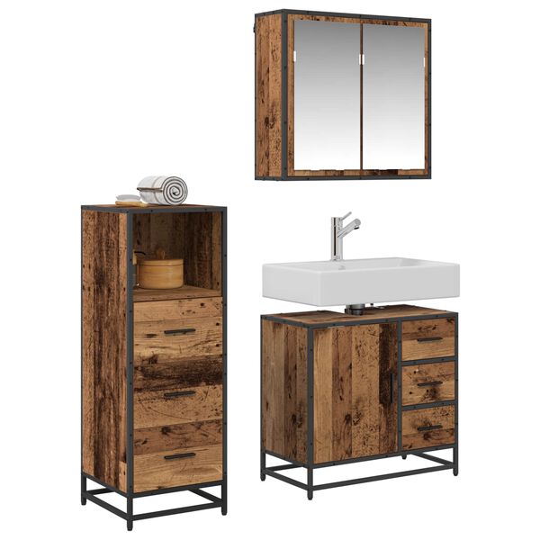 vidaXL Bathroom Furniture Set with Door 3 pcs Old Wood Engineered Wood