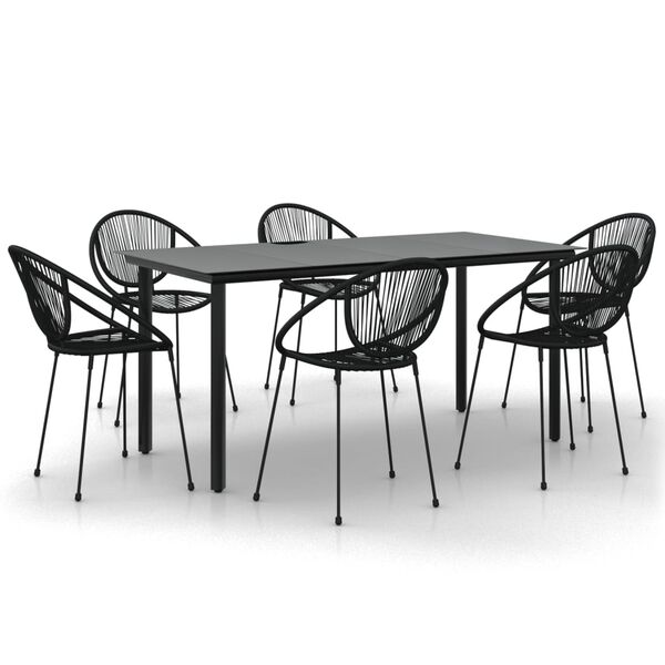 vidaXL 7 Piece Garden Dining Set Black PVC Rattan