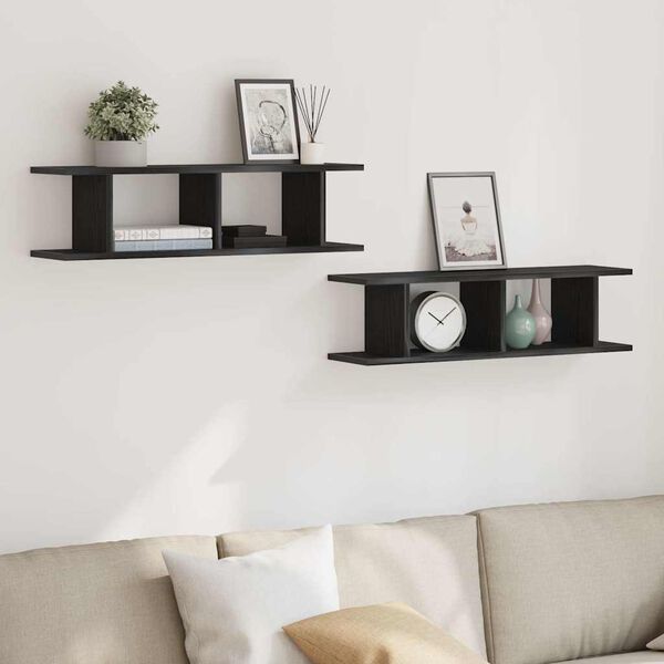 vidaXL Wall Shelves 2 pcs Black Oak 75x18x20 cm Engineered Wood