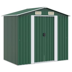 vidaXL Garden Storage Shed Green Metal 204x132x186 cm